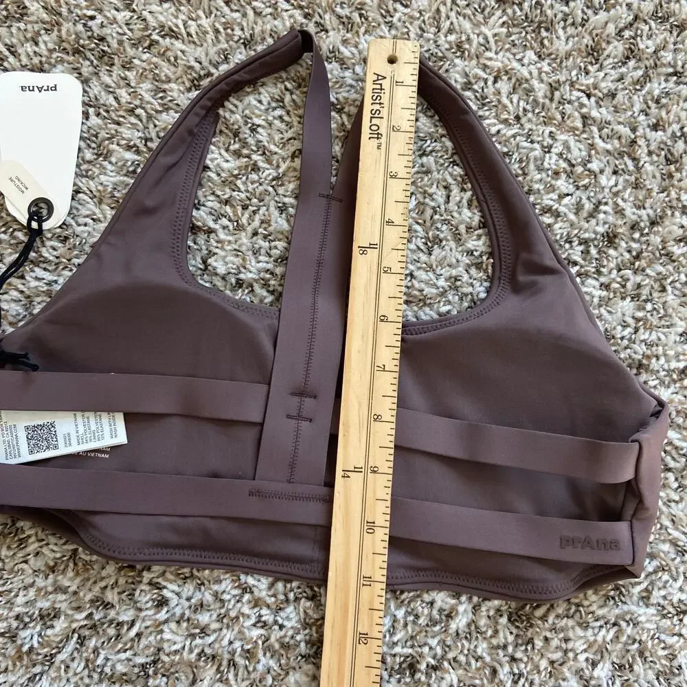 Prana Sculpt Deep Breath Bra Women's M Light Espresso Scoop Neck Strappy Back